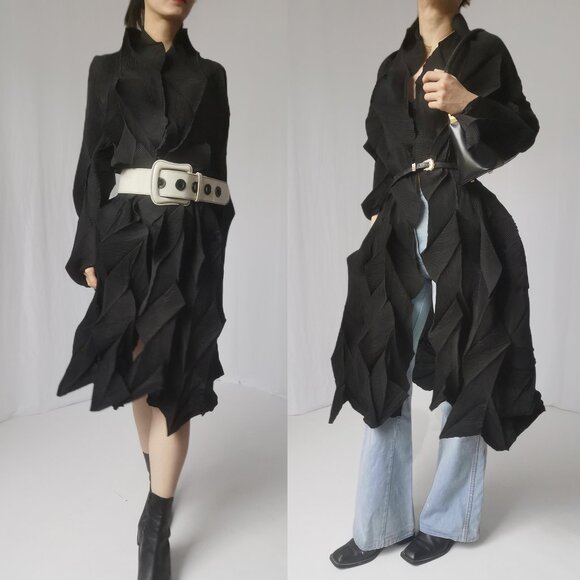 Issey Miyake pleats please black deconstructed duster robe trench coat - Picture 9 of 10